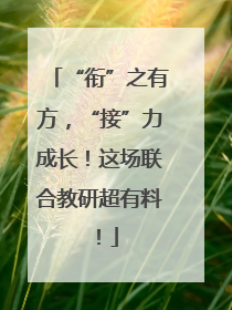 “衔”之有方，“接”力成长！这场联合教研超有料！
