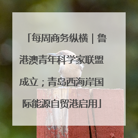 每周商务纵横｜鲁港澳青年科学家联盟成立；青岛西海岸国际能源自贸港启用